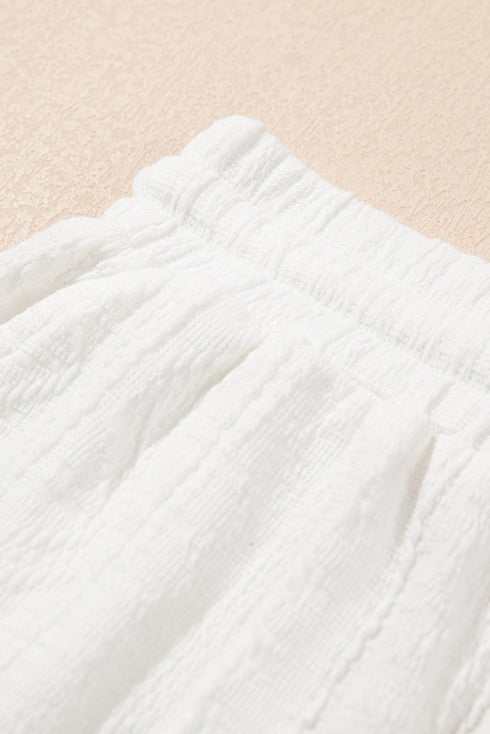 Textured Patched Pocket Short Sleeve Top Drawstring Shorts Set